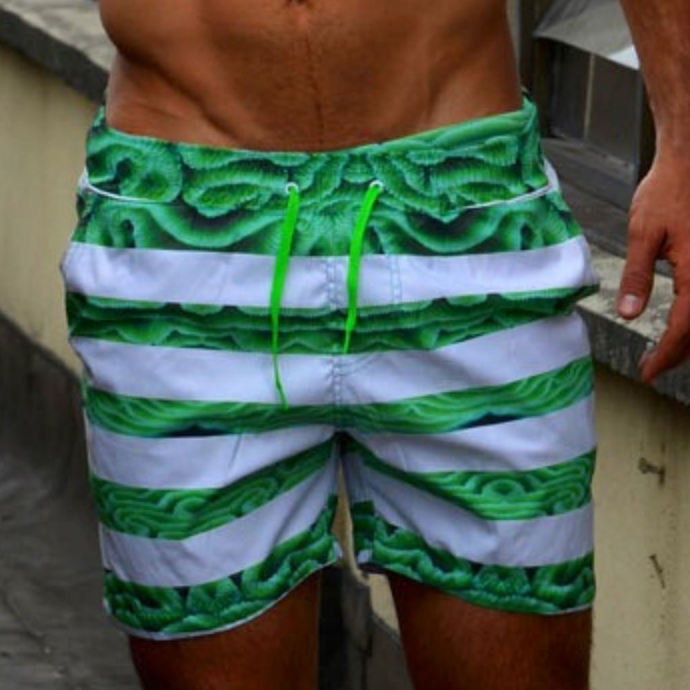 BATTYSTA CORAL GREEN LINES SWIM SHORTS
